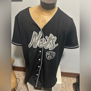 New Jersey Nets NBA Button Down Baseball Jersey Mens XXL